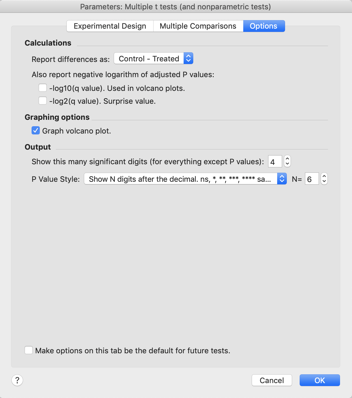 Prism_多重t検定_Optionタブ
